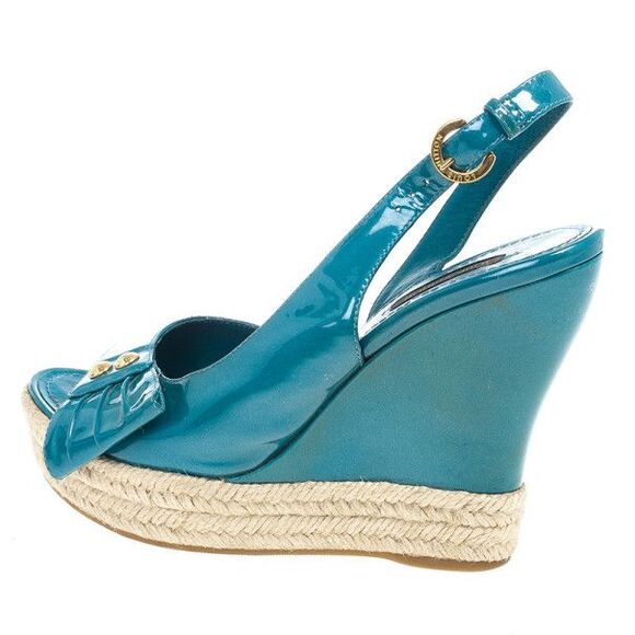Louis Vuitton Blue Patent Espadrilles Slingback Wedges Size 37.5 - Picture 3 of 4
